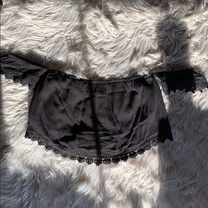 black crochet off the shoulder crop top